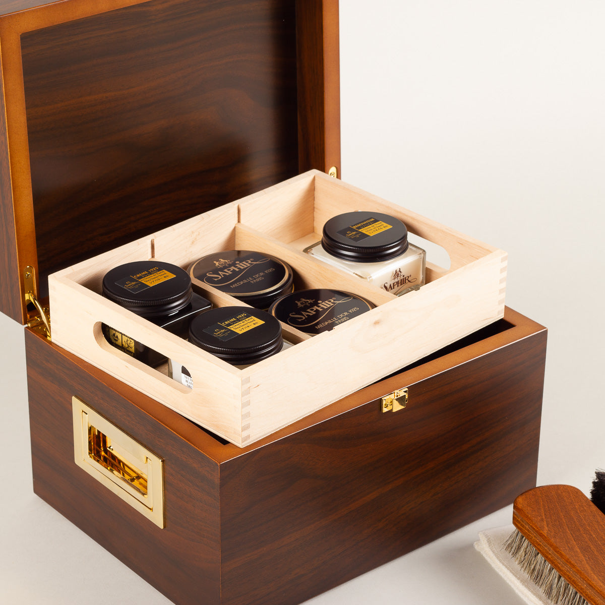 Saphir Médaille d'Or Schoenpoetskist Saphir Deluxe - walnoot