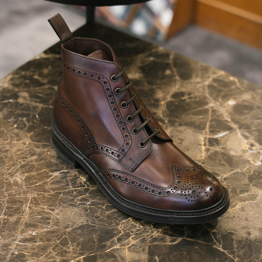 Loake Bedale Wingtip Brogue boot - Donkerbruin - The Shoe Care Shop